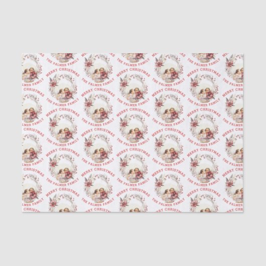 Papier Mousseline Couronne de Noël avec fleurs rouges et photo (Recto)