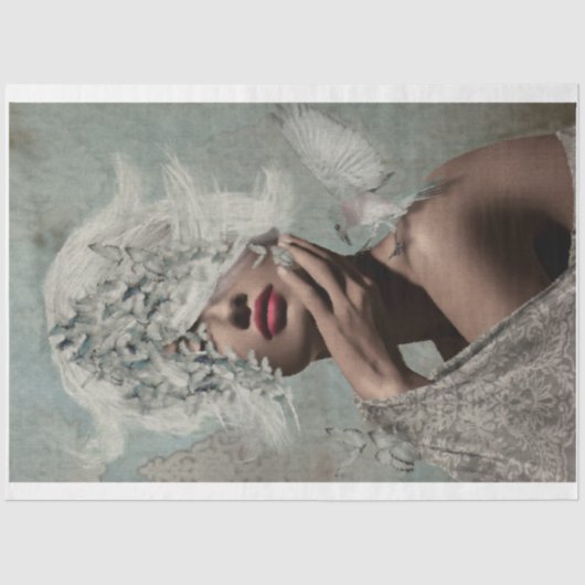 Papier Mousseline Couronne des ailes Portrait Papillons Femme Oiseau (Recto)