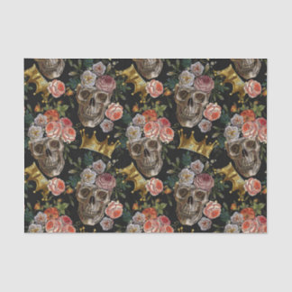 Papier Mousseline Couronne d'or Crâne Roses rouges Gothique Hallowee