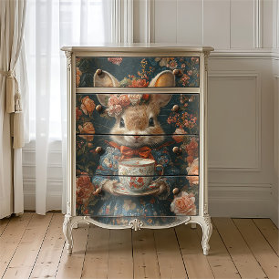 Papier Mousseline Couronne florale de souris vintage Thé dans un cot