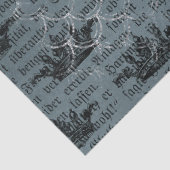 Papier Mousseline Couronnes noires et écriture sur Découpage bleu (Détail)