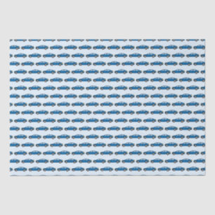 Papier Mousseline Course Voitures Course Retro Bleu Anniversaire Enf