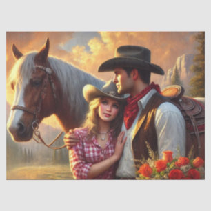 Papier Mousseline Cow-boy Cow-girl et un Cheval Western