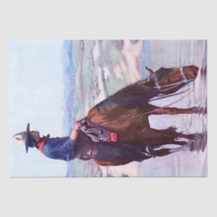 Papier Mousseline Cowboy arrosant un cheval par W Herbert Dunton