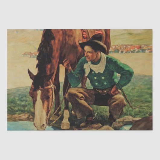 Papier Mousseline Cowboy arroser son cheval par NC Wyeth (Recto)