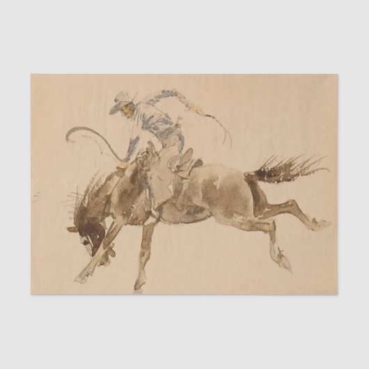 Papier Mousseline Cowboy on a Bucking Horse by Edward Borein (Recto)