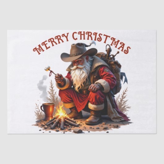 Papier Mousseline Cowboy Santa: Rustic Campfire Christmas Graphic (Recto)