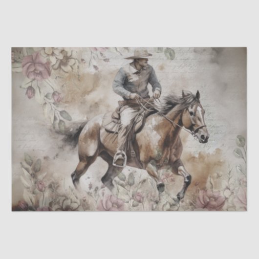Papier Mousseline Cowboy Western Floral Aquarelle Découpage (Recto)