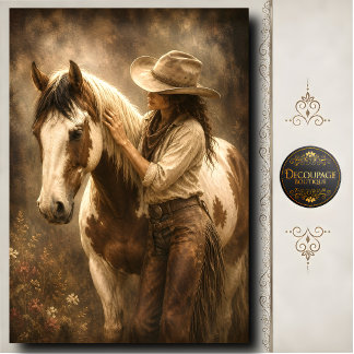 Papier Mousseline Cowgirl avec portrait occidental de cheval de pein