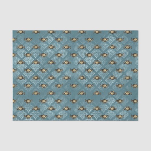 Papier Mousseline Crabe damassé bleu (Recto)