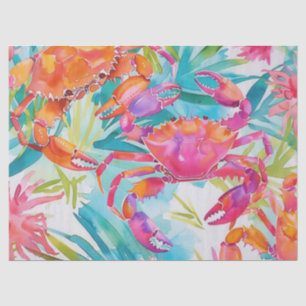 Papier Mousseline Crabes d'aquarelle tropicale colorés