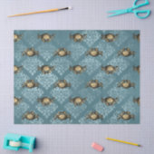 Papier Mousseline Crabes jaunes et dénouement bleu Damas (Artisanat)