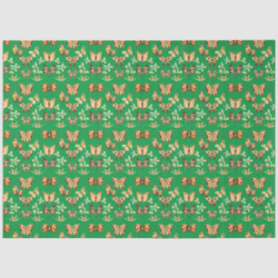 Papier Mousseline Crâne à sucre - Motif papillon (vert)