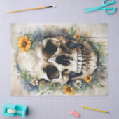 Papier Mousseline Crâne aquarelle avec découpage Fleur sauvage (Artisanat)