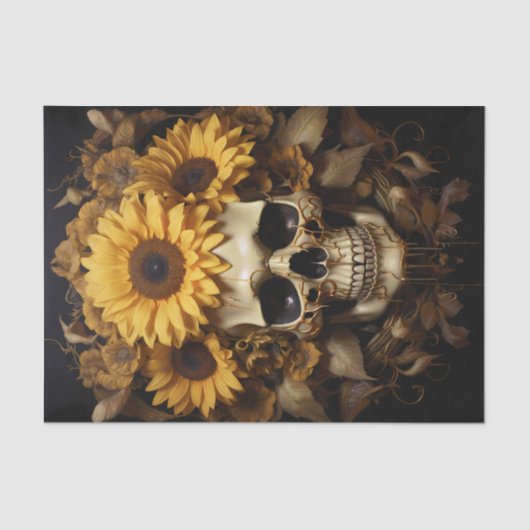 Papier Mousseline Crâne avec tournesol or (Recto)