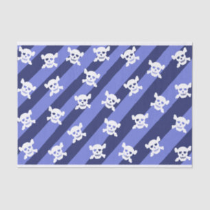 Papier Mousseline Crâne blanc et os croisés sur bandes bleues