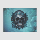 Papier Mousseline Crâne bleu foncé avec roses. (Recto)