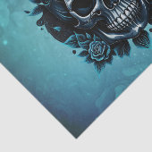 Papier Mousseline Crâne bleu foncé avec roses. (Détail)