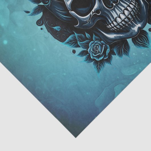 Papier Mousseline Crâne bleu foncé avec roses. (Détail)