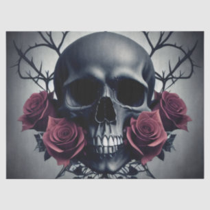 Papier Mousseline Crâne de mort gothique et Sigile florale Rose