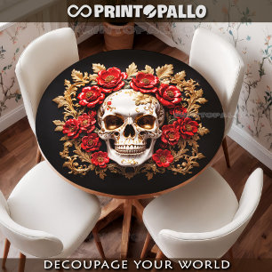 Papier Mousseline Crâne de pirate avec fleurs rouges