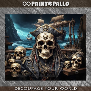 Papier Mousseline Crâne de pirate, capitaine fantôme sur un galion e