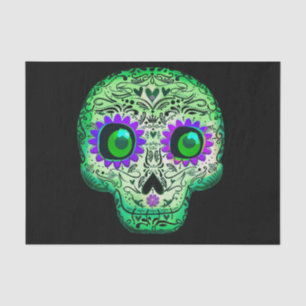 Papier Mousseline Crâne de sucre lumineux vert et violet pour Hallow