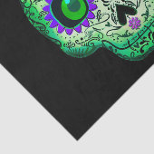 Papier Mousseline Crâne de sucre vert et violet brillant Halloween (Détail)