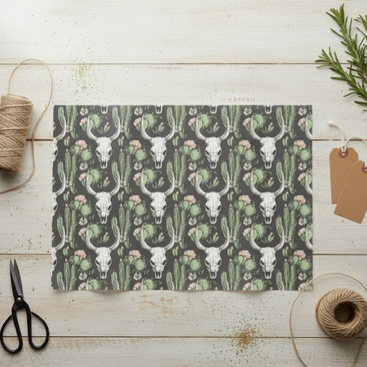 Papier Mousseline Crâne de vache occidentale et cactus