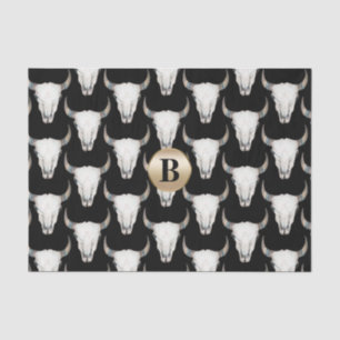 Papier Mousseline Crâne de vache rustique boho monogramme personnali