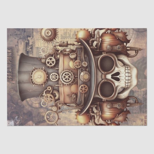 Papier Mousseline Crâne d'Halloween Steampunk (Recto)