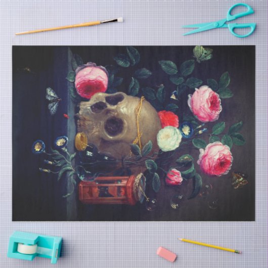 Papier Mousseline Crâne et rose (Artisanat)