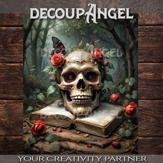 Papier Mousseline Crâne gothique et Rose - Découpage