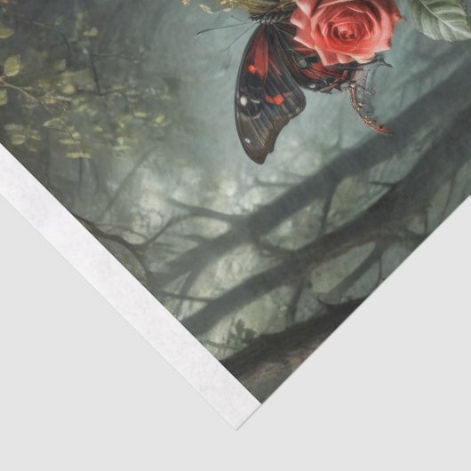 Papier Mousseline Crâne gothique et Rose - Découpage (Détail)