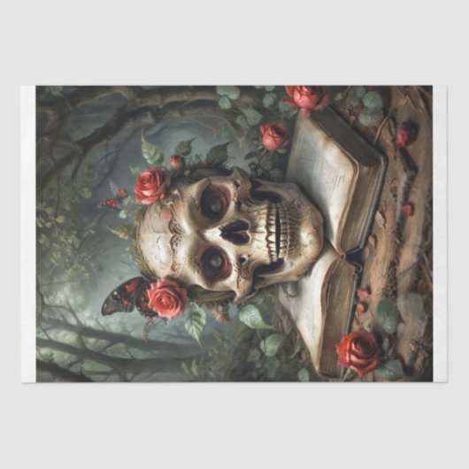 Papier Mousseline Crâne gothique et Rose - Découpage (Recto)