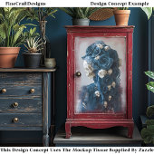 Papier Mousseline Crâne gothique et Rose Découpage Turquoise ivoire 