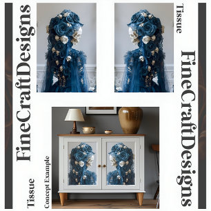 Papier Mousseline Crâne gothique et Rose Découpage Turquoise ivoire 