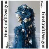 Papier Mousseline Crâne gothique et Rose Découpage Turquoise ivoire 