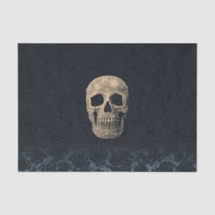 Papier Mousseline Crâne gothique Tête de crâne Beige Black Navy Bleu