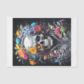 Papier Mousseline Crâne guerrier avec fleurs multicolores (Recto)