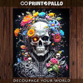 Papier Mousseline Crâne guerrier avec fleurs multicolores