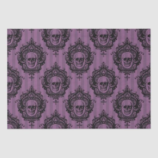 Papier Mousseline Crâne victorienne violet et noir Motif Halloween (Recto)