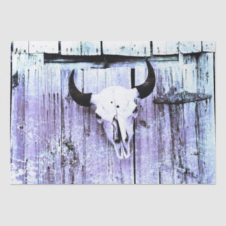 Papier Mousseline Crâne vintage occidental taureau violet blanc déso