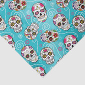 Papier Mousseline Crânes à sucre et torchons bleu turquoise D725 (Détail)