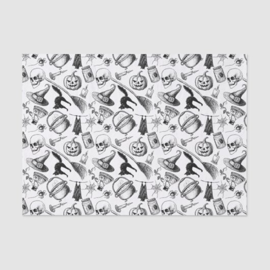 Papier Mousseline Crânes Broomsticks Citrouille Bats Halloween (Recto)