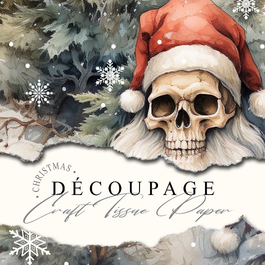 Papier Mousseline Crânes de Noël gothiques Chapeaux rouges Chapeaux