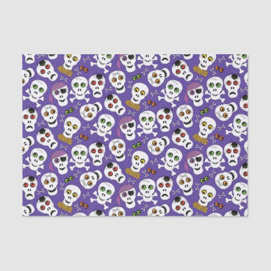 Papier Mousseline Crânes d'Halloween mous sur violet (Recto)