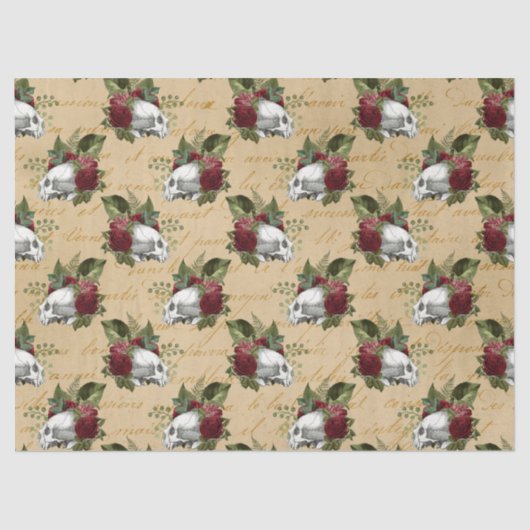 Papier Mousseline Crânes et fleurs frais de steampunk (Recto)