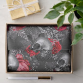 Papier Mousseline Crânes et fleurs rouges sur la page de découpage g (Cadeau)