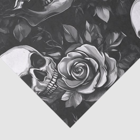 Papier Mousseline Crânes Et Halloween Noir Rose (Détail)